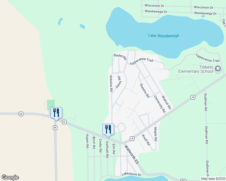 map of restaurants, bars, coffee shops, grocery stores, and more near N6819 Daisy Road in Elkhorn