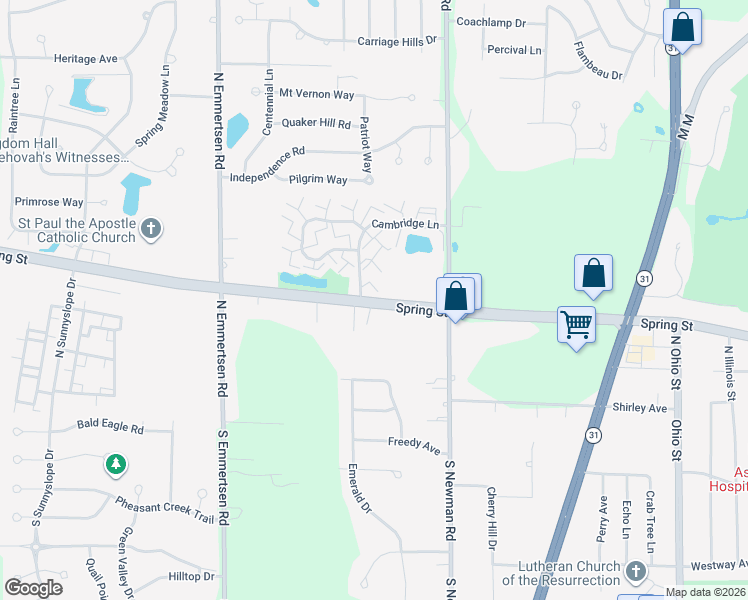 map of restaurants, bars, coffee shops, grocery stores, and more near 5600 Spring Street in Mount Pleasant