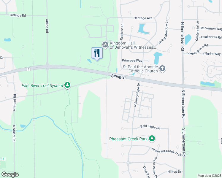 map of restaurants, bars, coffee shops, grocery stores, and more near 6901 Spring Street in Mount Pleasant