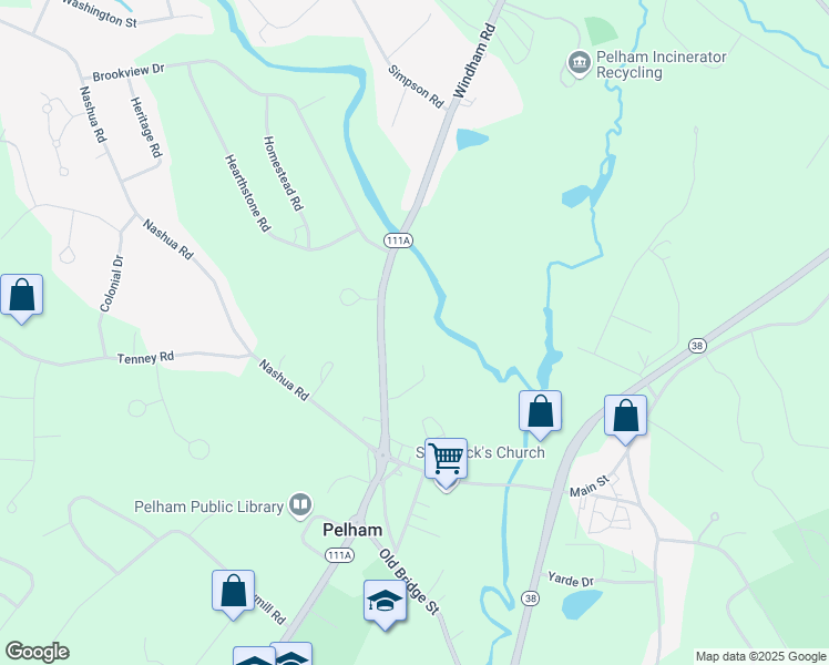 map of restaurants, bars, coffee shops, grocery stores, and more near 58 Windham Road in Pelham