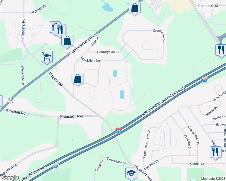 map of restaurants, bars, coffee shops, grocery stores, and more near 5475 Cooper Ridge in Hamburg