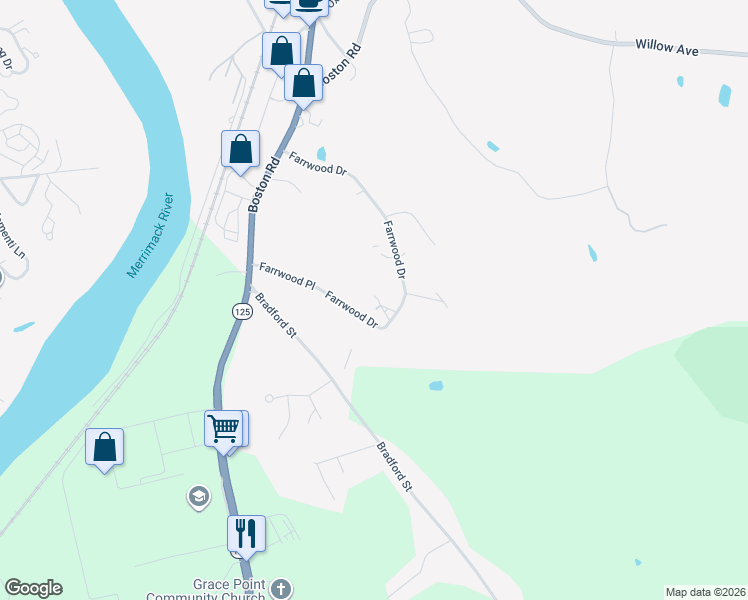 map of restaurants, bars, coffee shops, grocery stores, and more near 33 Farrwood Drive in Haverhill