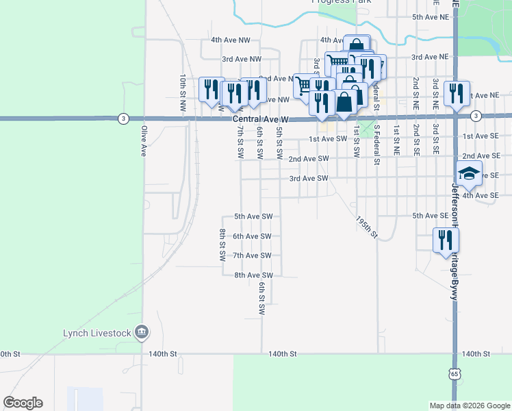 map of restaurants, bars, coffee shops, grocery stores, and more near 402 6th Street Southwest in Hampton