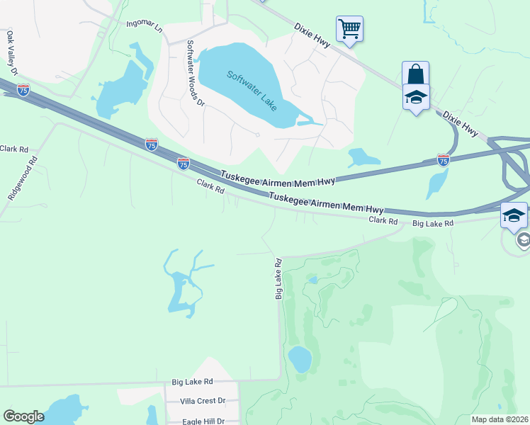 map of restaurants, bars, coffee shops, grocery stores, and more near 8841 Clark Road in Clarkston