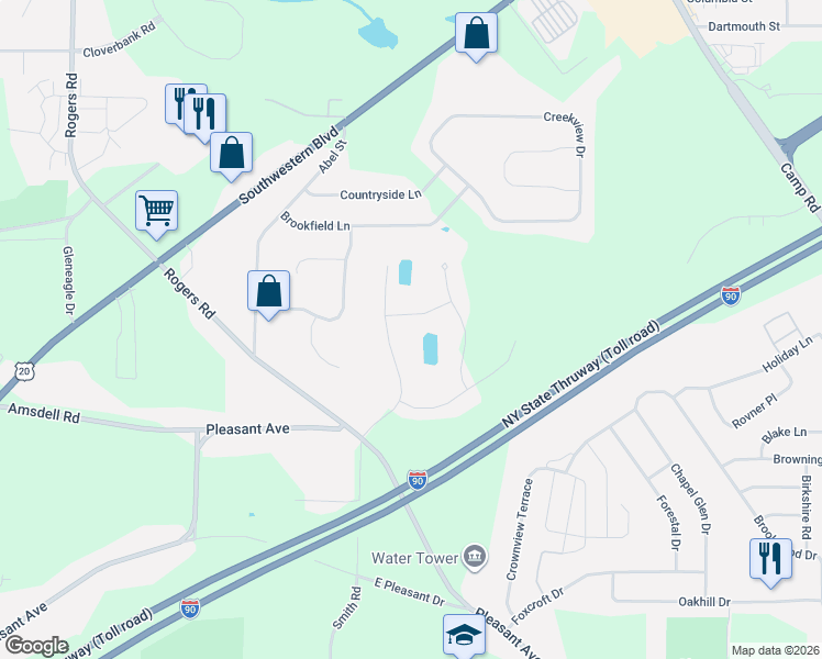 map of restaurants, bars, coffee shops, grocery stores, and more near 3353 Cross Creek Way in Hamburg