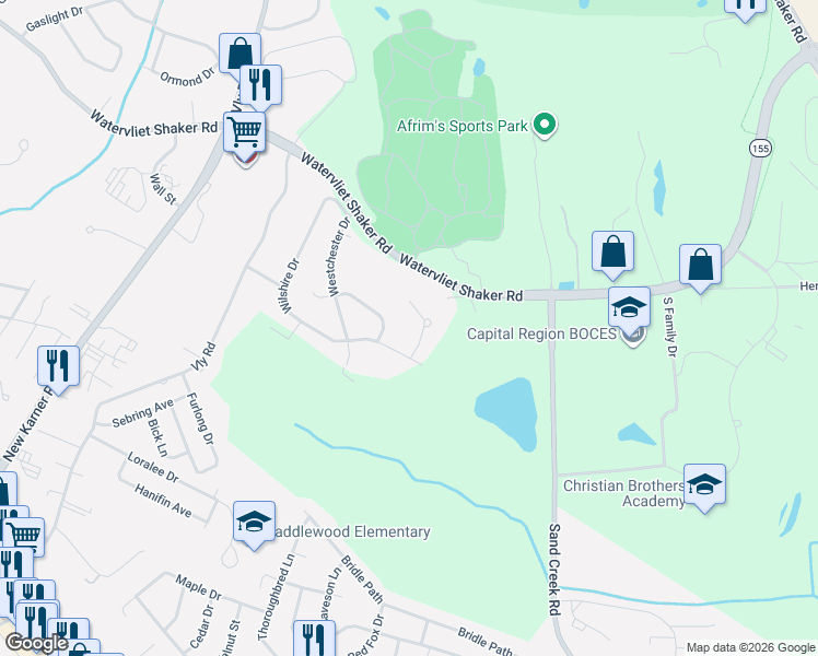 map of restaurants, bars, coffee shops, grocery stores, and more near 8 Noble Path in Albany