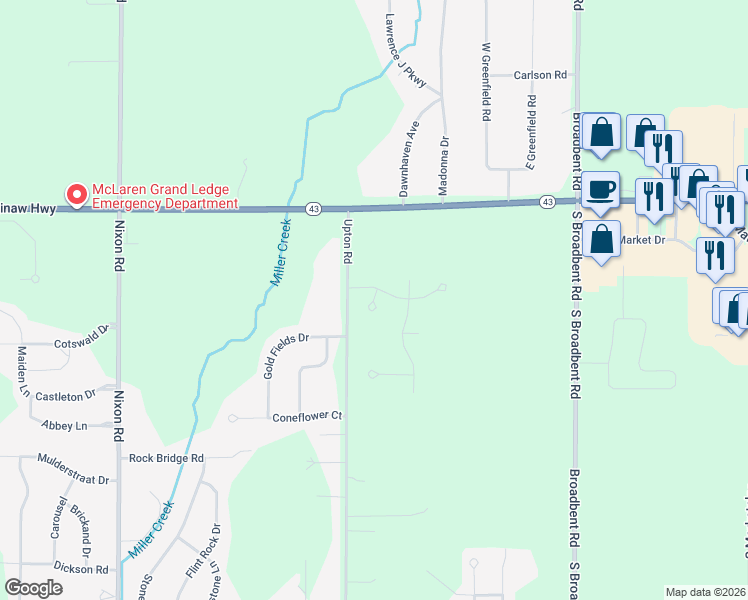 map of restaurants, bars, coffee shops, grocery stores, and more near 11790 Cortez Circle in Grand Ledge