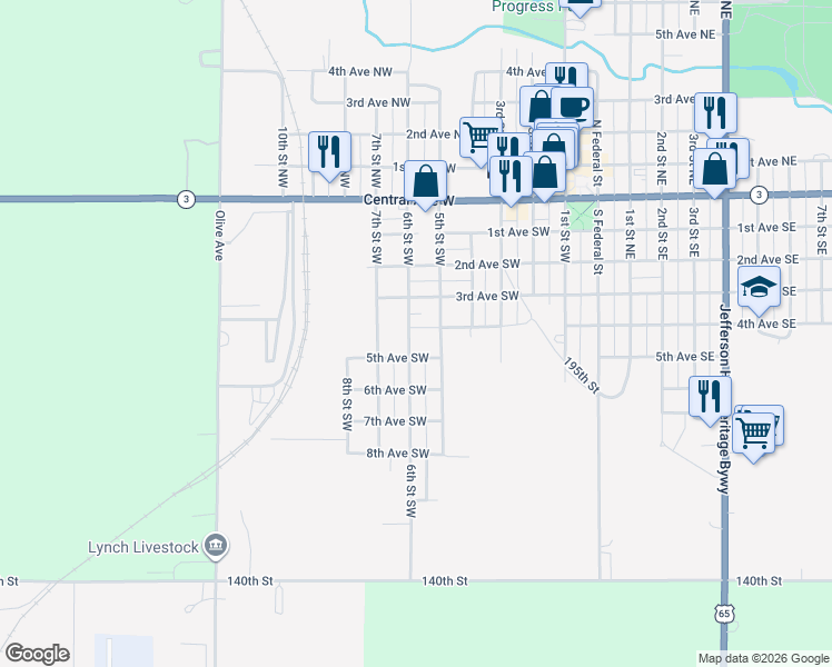 map of restaurants, bars, coffee shops, grocery stores, and more near 402 6th Street Southwest in Hampton