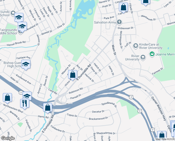 map of restaurants, bars, coffee shops, grocery stores, and more near 28 East Dunstable Road in Nashua