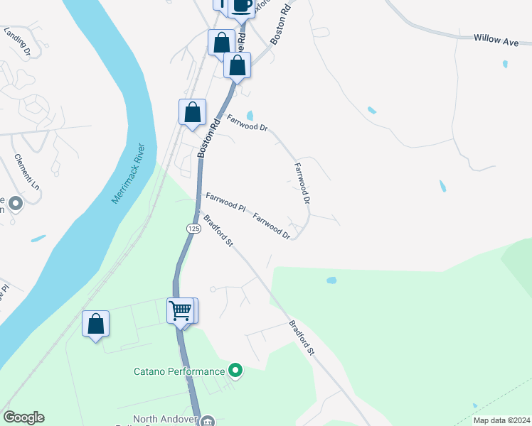 map of restaurants, bars, coffee shops, grocery stores, and more near 33 Farrwood Drive in Haverhill