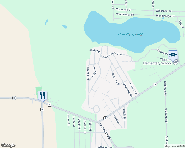 map of restaurants, bars, coffee shops, grocery stores, and more near N6819 Daisy Road in Elkhorn
