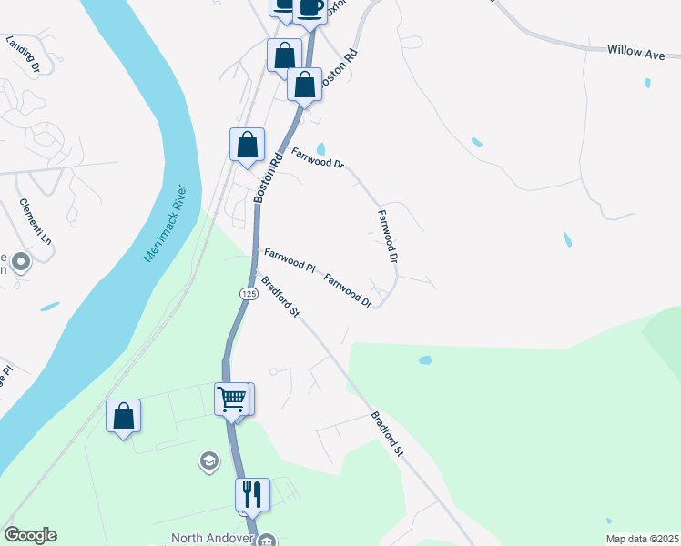map of restaurants, bars, coffee shops, grocery stores, and more near 33 Farrwood Drive in Haverhill