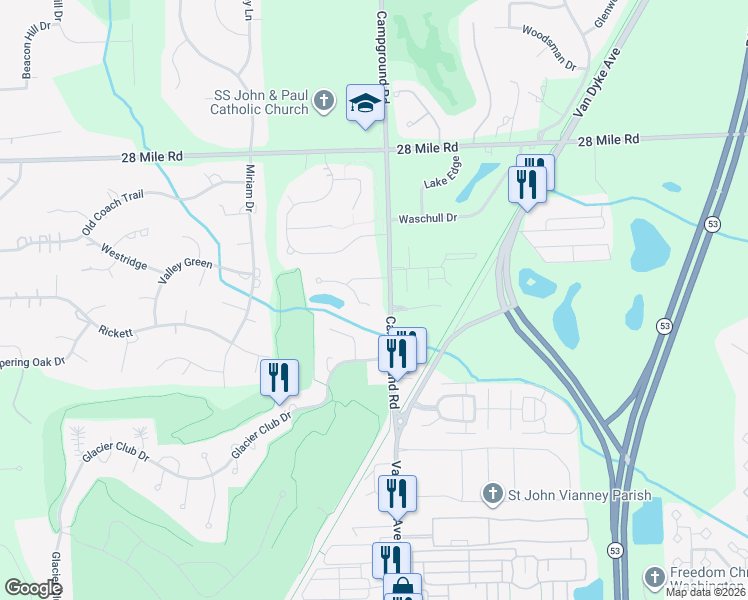map of restaurants, bars, coffee shops, grocery stores, and more near 7971 Firestone Lane in Washington