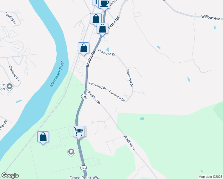 map of restaurants, bars, coffee shops, grocery stores, and more near 17 Farrwood Drive in Haverhill