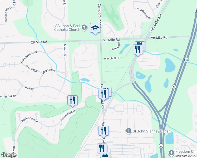 map of restaurants, bars, coffee shops, grocery stores, and more near 7971 Firestone Lane in Washington