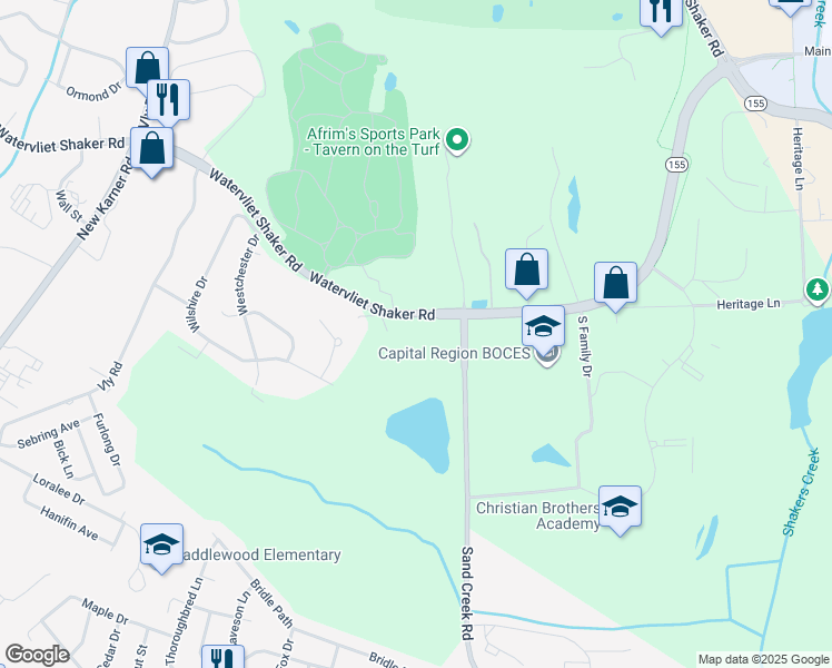map of restaurants, bars, coffee shops, grocery stores, and more near 964 Watervliet Shaker Road in Albany