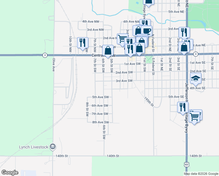 map of restaurants, bars, coffee shops, grocery stores, and more near 402 6th Street Southwest in Hampton