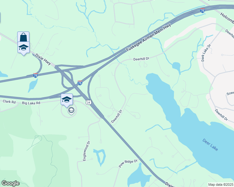 map of restaurants, bars, coffee shops, grocery stores, and more near 7934 Deerhill Drive in Clarkston