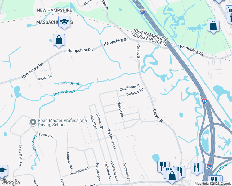 map of restaurants, bars, coffee shops, grocery stores, and more near 3 Venice Road in Methuen