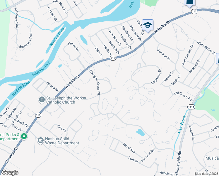 map of restaurants, bars, coffee shops, grocery stores, and more near 24 Spring Cove Road in Nashua