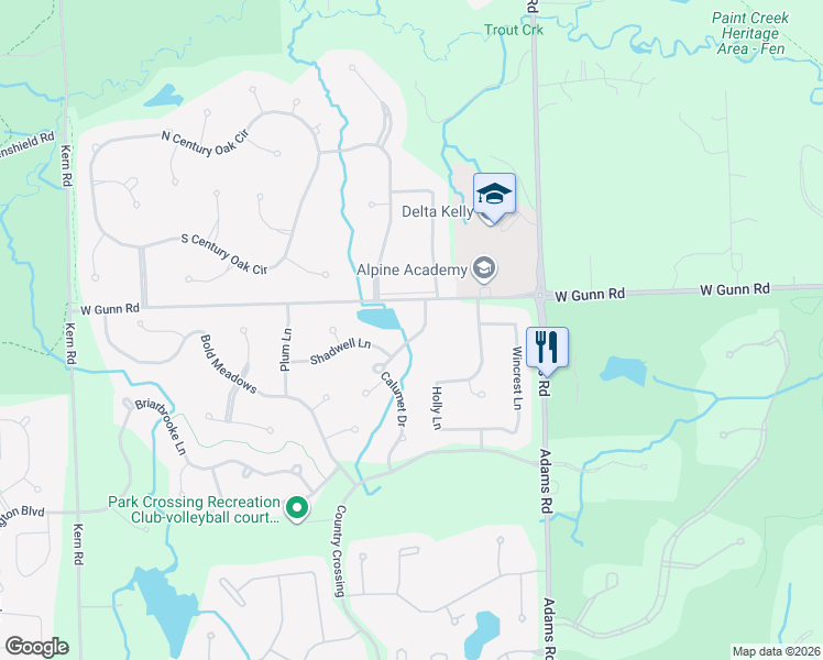 map of restaurants, bars, coffee shops, grocery stores, and more near 4082 Calumet Drive in Oakland charter Township
