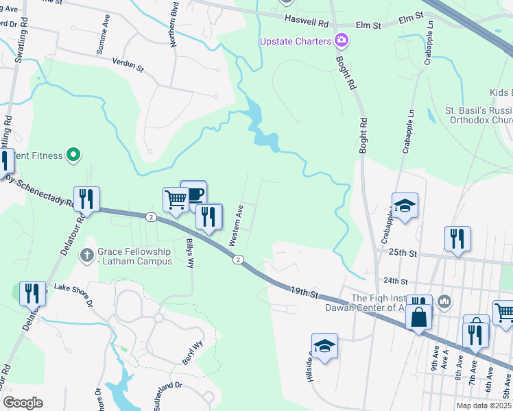 map of restaurants, bars, coffee shops, grocery stores, and more near 34 Eastern Avenue in Watervliet