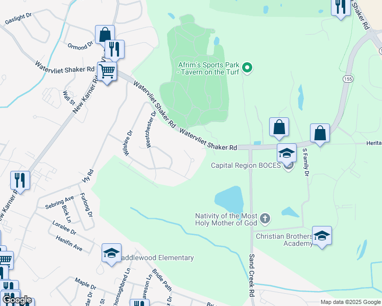 map of restaurants, bars, coffee shops, grocery stores, and more near 8 Noble Path in Albany
