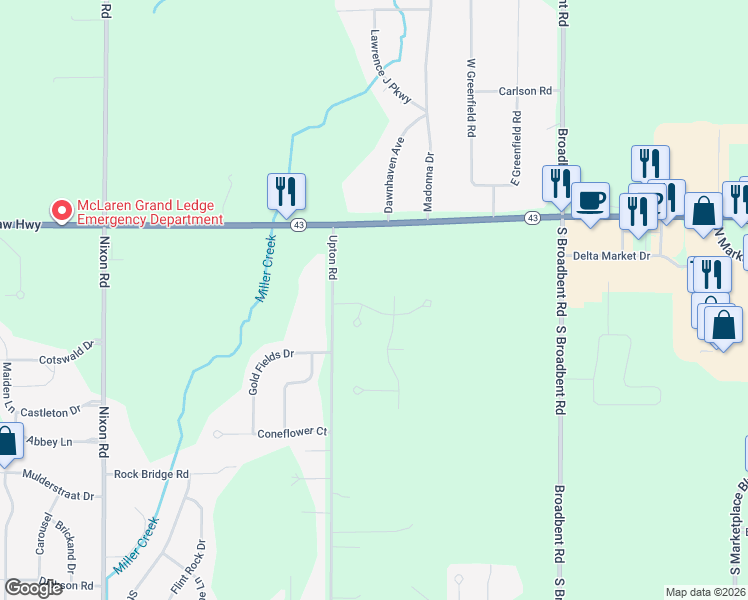 map of restaurants, bars, coffee shops, grocery stores, and more near 11790 Cortez Circle in Grand Ledge