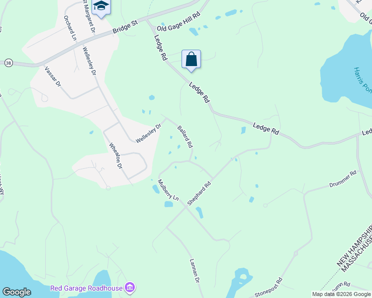 map of restaurants, bars, coffee shops, grocery stores, and more near 40 Mulberry Lane in Pelham