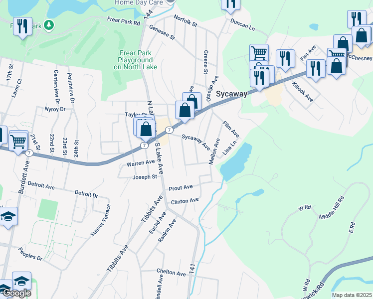 map of restaurants, bars, coffee shops, grocery stores, and more near 19 Horton Avenue in Troy