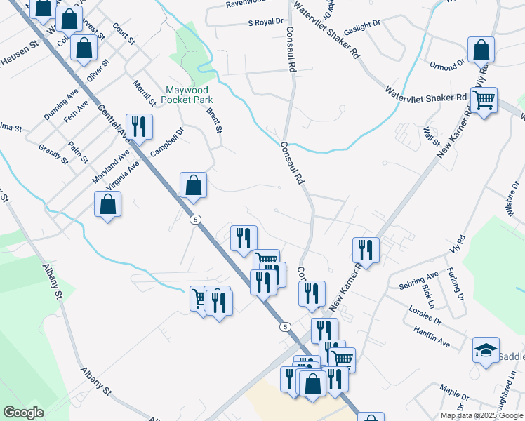 map of restaurants, bars, coffee shops, grocery stores, and more near 16 Sarah Court in Albany