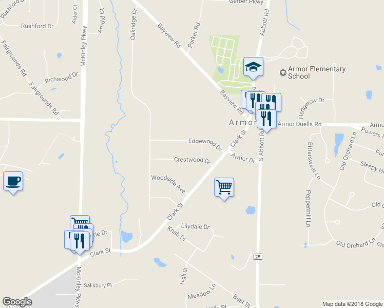 map of restaurants, bars, coffee shops, grocery stores, and more near 4804 Crestwood Drive in Hamburg