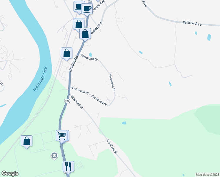 map of restaurants, bars, coffee shops, grocery stores, and more near 192 Farrwood Drive in Haverhill