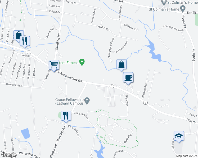 map of restaurants, bars, coffee shops, grocery stores, and more near 139 Troy Schdy Road in Watervliet