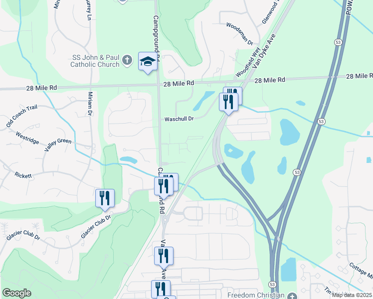 map of restaurants, bars, coffee shops, grocery stores, and more near 8299 Huntington Ridge Court in Washington