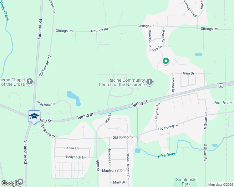 map of restaurants, bars, coffee shops, grocery stores, and more near 1445 90th Street in Racine
