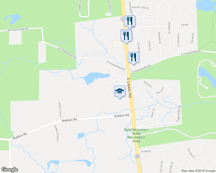 map of restaurants, bars, coffee shops, grocery stores, and more near 283 4 Seasons Drive in Orion charter Township