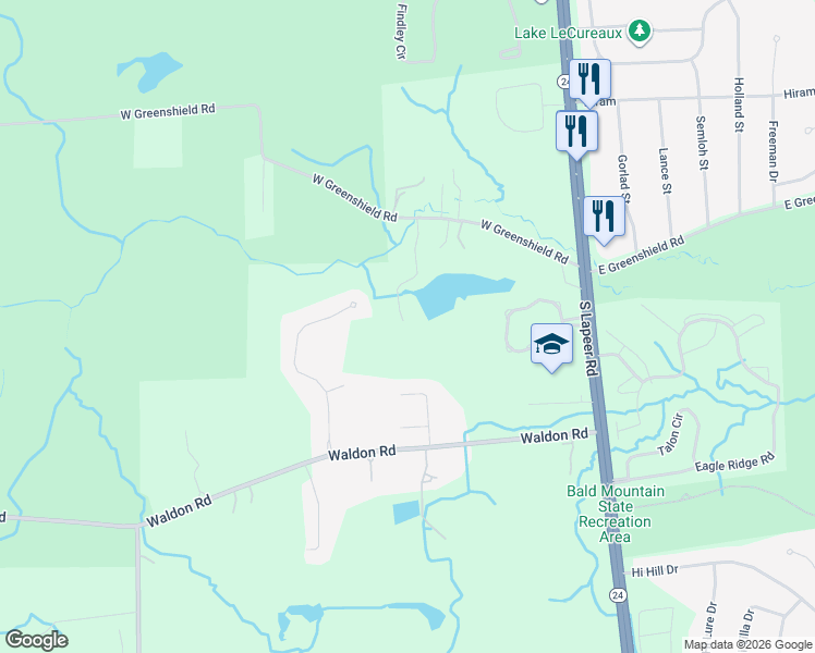 map of restaurants, bars, coffee shops, grocery stores, and more near 369 West Greenshield Road in Orion charter Township