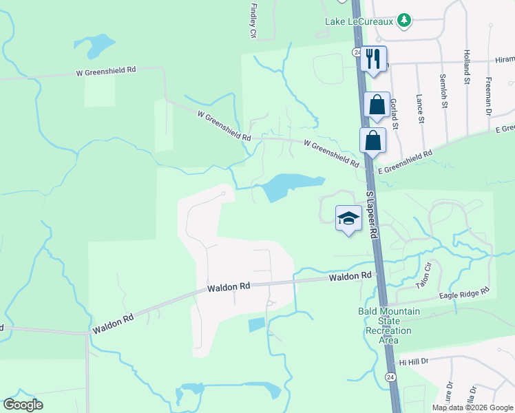 map of restaurants, bars, coffee shops, grocery stores, and more near 369 West Greenshield Road in Lake Orion