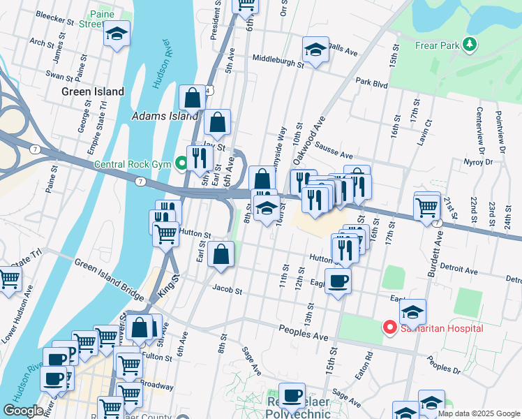 map of restaurants, bars, coffee shops, grocery stores, and more near 328 8th Street in Troy