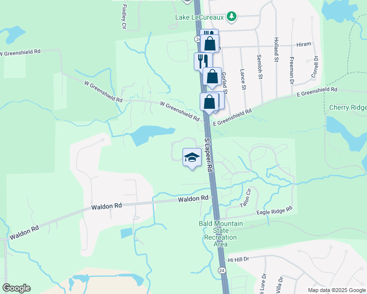 map of restaurants, bars, coffee shops, grocery stores, and more near 360 4 Seasons Drive in Orion charter Township