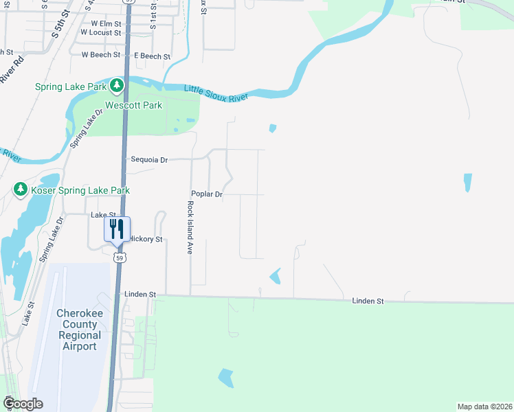 map of restaurants, bars, coffee shops, grocery stores, and more near 812 Amber Drive in Cherokee