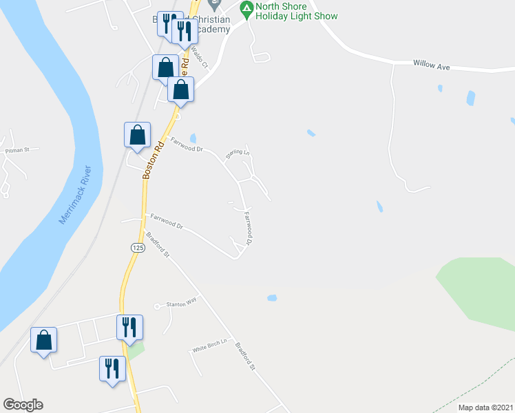 map of restaurants, bars, coffee shops, grocery stores, and more near 93 Sterling Lane in Haverhill