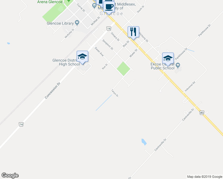 map of restaurants, bars, coffee shops, grocery stores, and more near 60 Tanya Drive in Glencoe