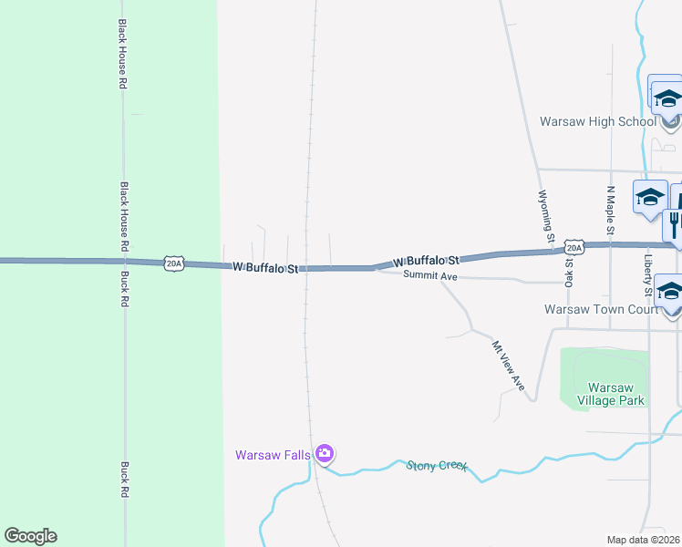 map of restaurants, bars, coffee shops, grocery stores, and more near 1030 West Buffalo Street in Warsaw