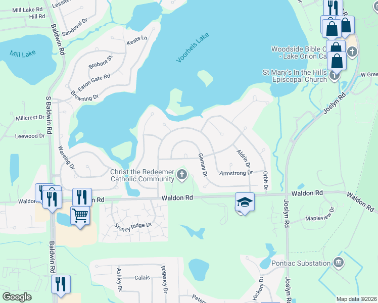 map of restaurants, bars, coffee shops, grocery stores, and more near 2704 Mercury Court in Oakland County