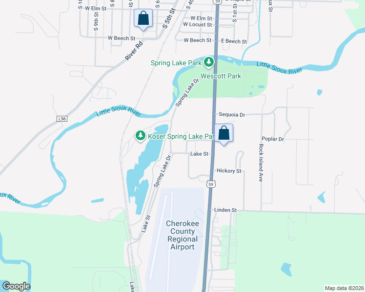 map of restaurants, bars, coffee shops, grocery stores, and more near 324 Lake Street in Cherokee