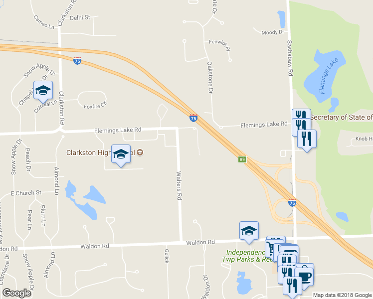 map of restaurants, bars, coffee shops, grocery stores, and more near 6910 Walters Road in Clarkston