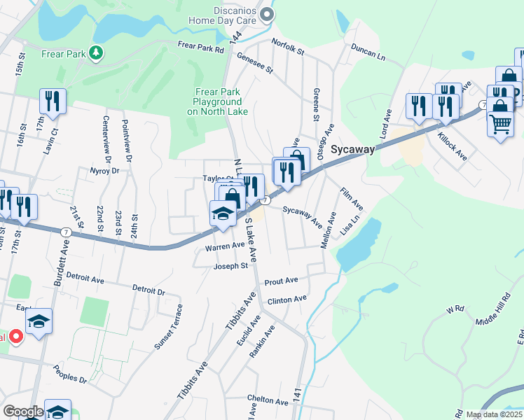 map of restaurants, bars, coffee shops, grocery stores, and more near 558 Hoosick Street in Troy