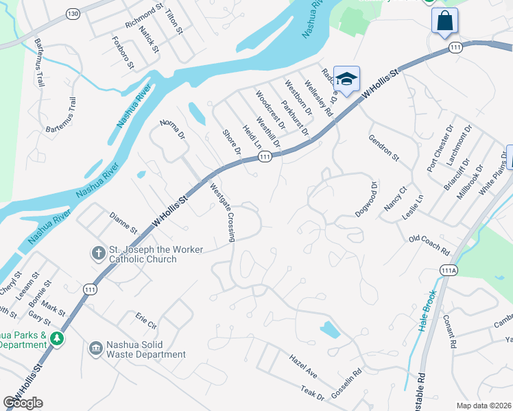 map of restaurants, bars, coffee shops, grocery stores, and more near 37-51 Spring Cove Road in Nashua